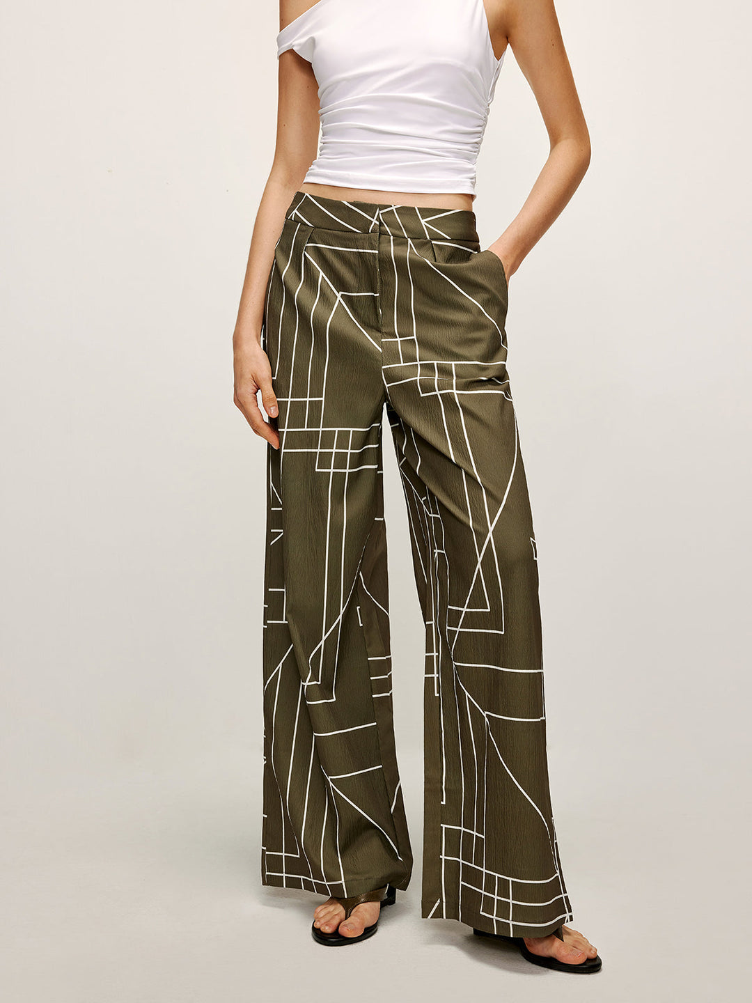 Urban Geometric Wide-Leg Pantolon