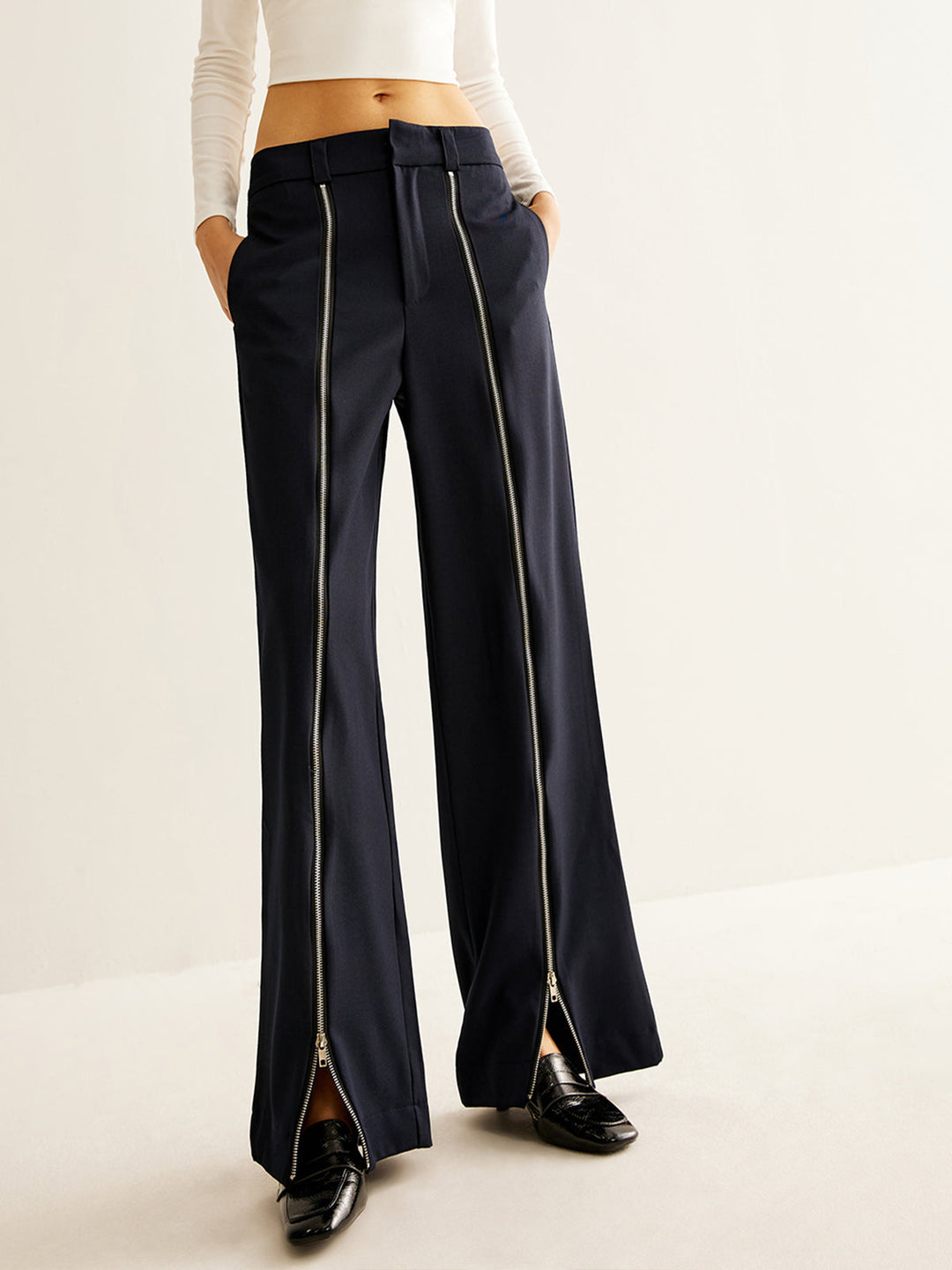 Zipper Edge Wide-Leg Pantolon