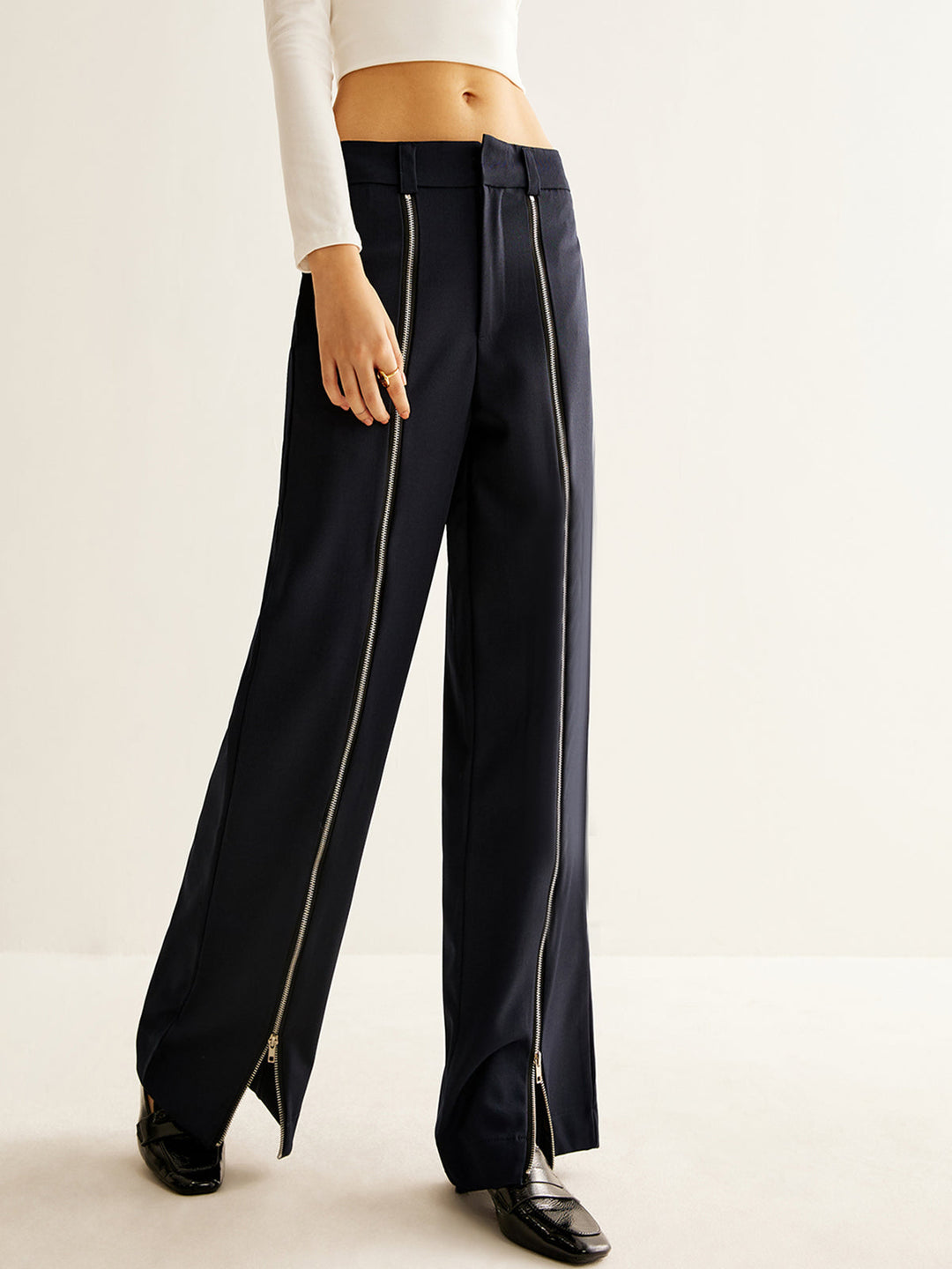 Zipper Edge Wide-Leg Pantolon