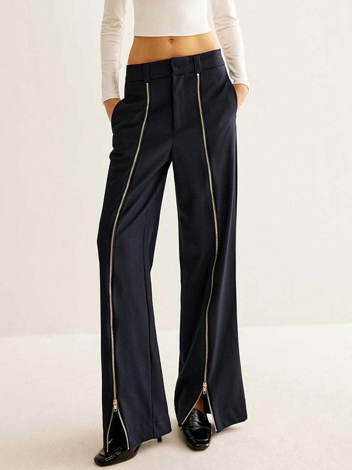 Zipper Edge Wide-Leg Pantolon