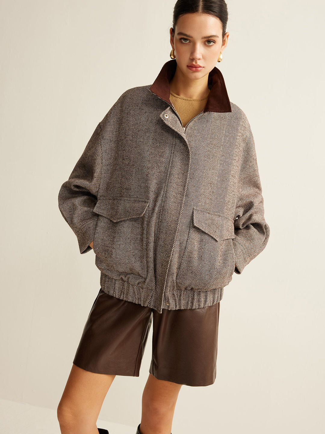 Herringbone Elegance Oversize Ceket