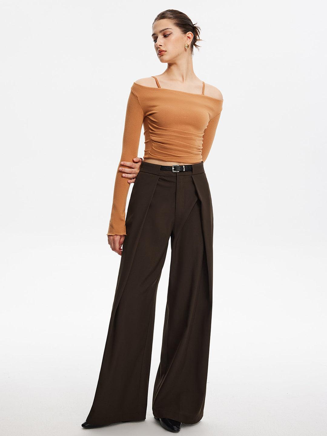 Dark Brown Pleated Pantolon