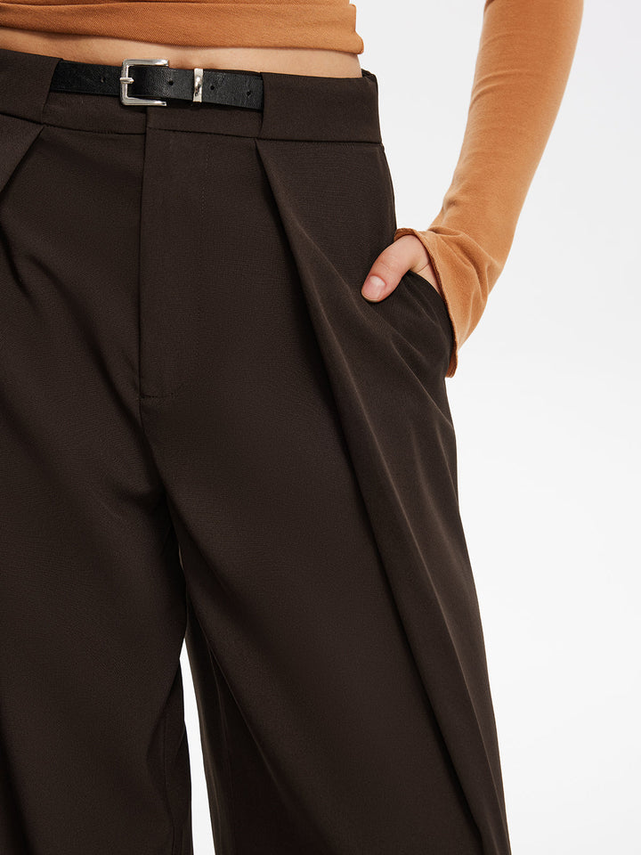 Dark Brown Pleated Pantolon