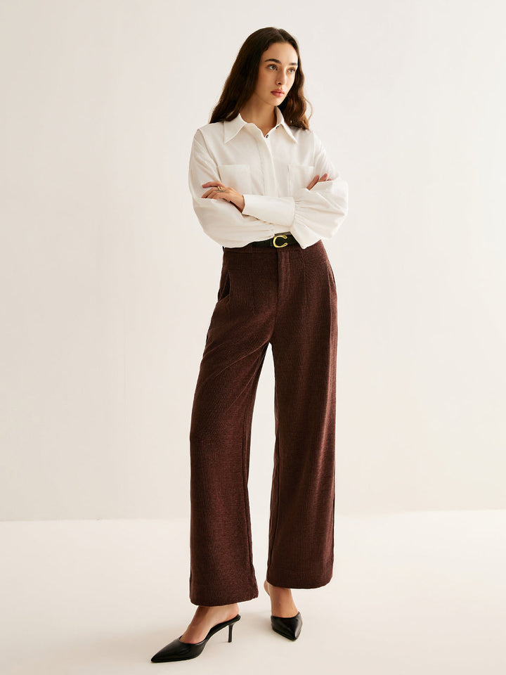 Auburn Texture Wide-Leg Pantolon