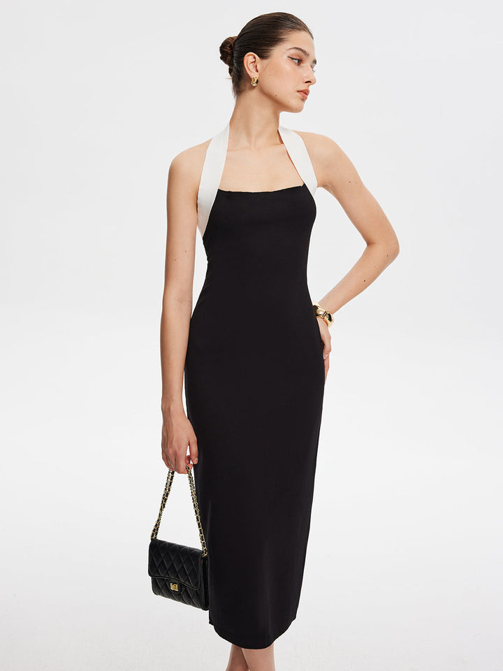 Elegant Halter Midi Elbise