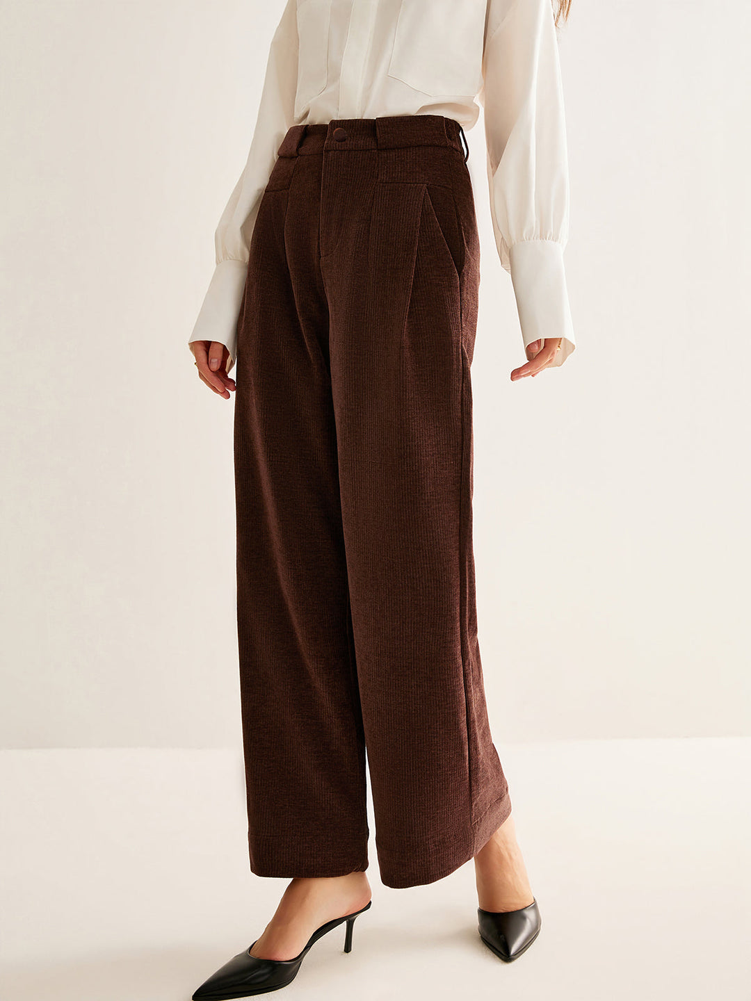 Auburn Texture Wide-Leg Pantolon