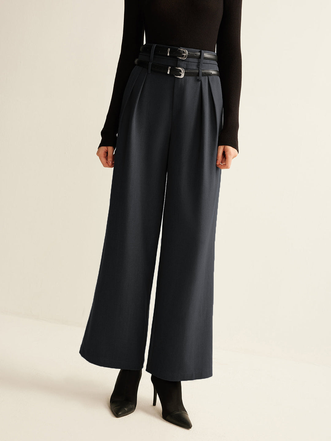 Midnight Elegance Belted Wide-Leg Pantolon