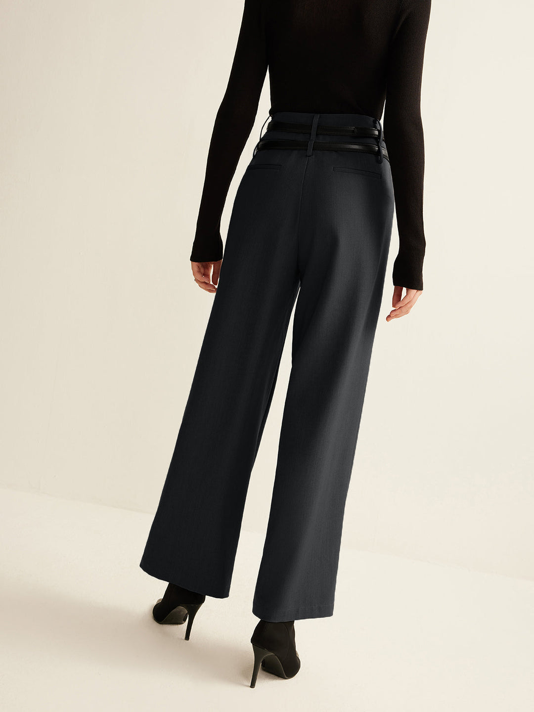 Midnight Elegance Belted Wide-Leg Pantolon