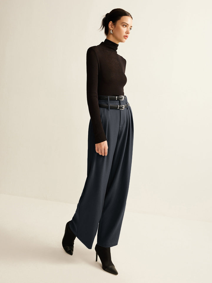 Midnight Elegance Belted Wide-Leg Pantolon