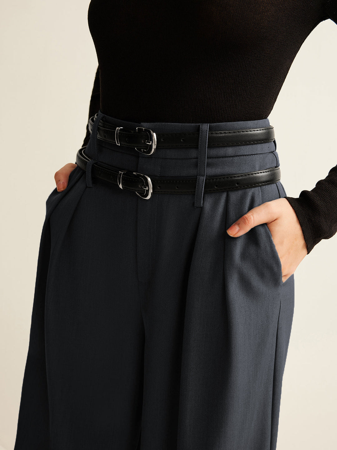 Midnight Elegance Belted Wide-Leg Pantolon