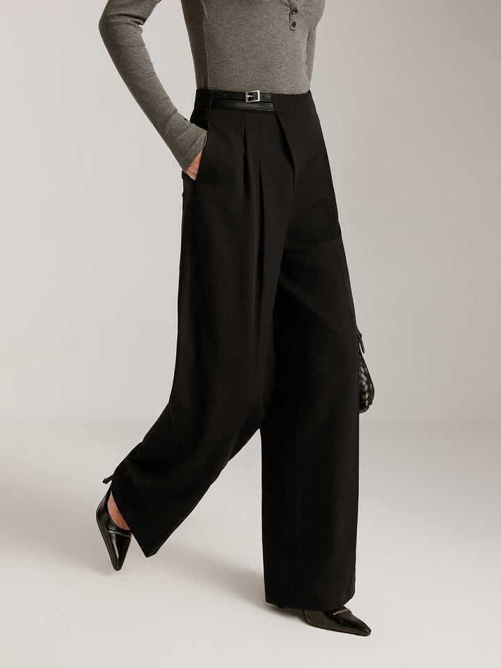 Classic Noir Wide-Leg Pantolon