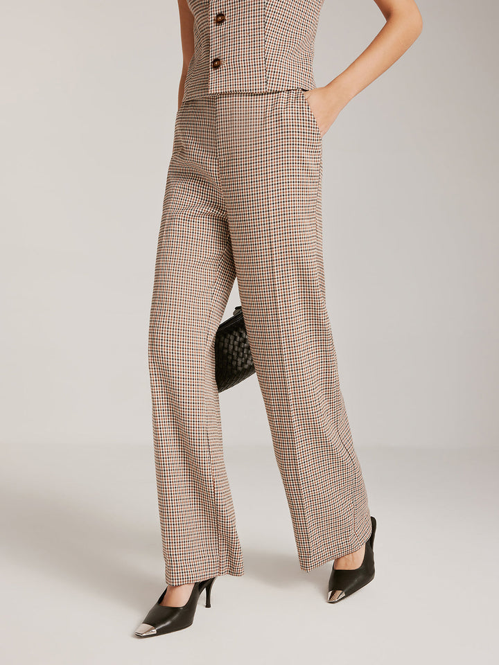 Elegant Checkered Wide-Leg Pantolon