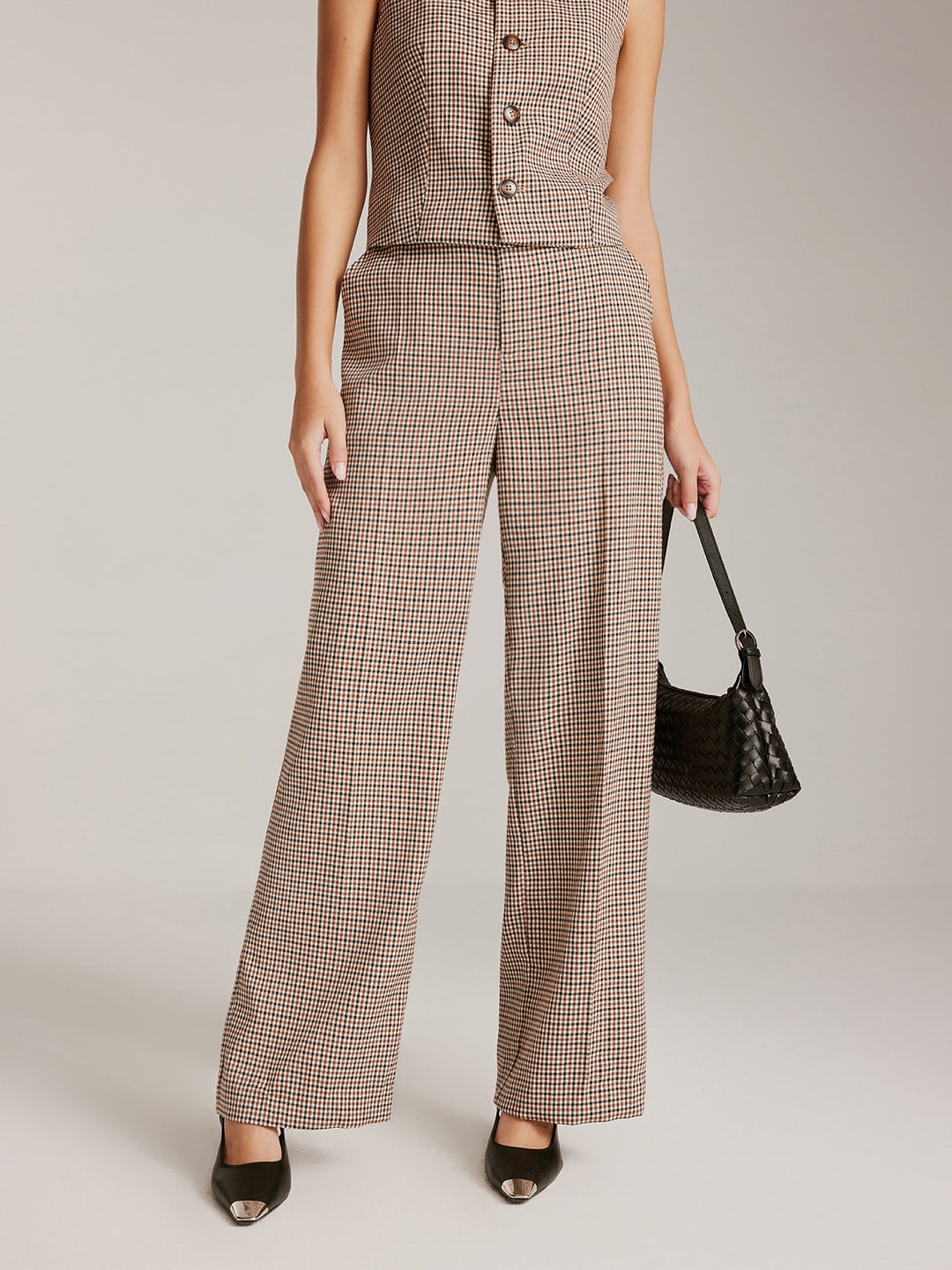 Elegant Checkered Wide-Leg Pantolon