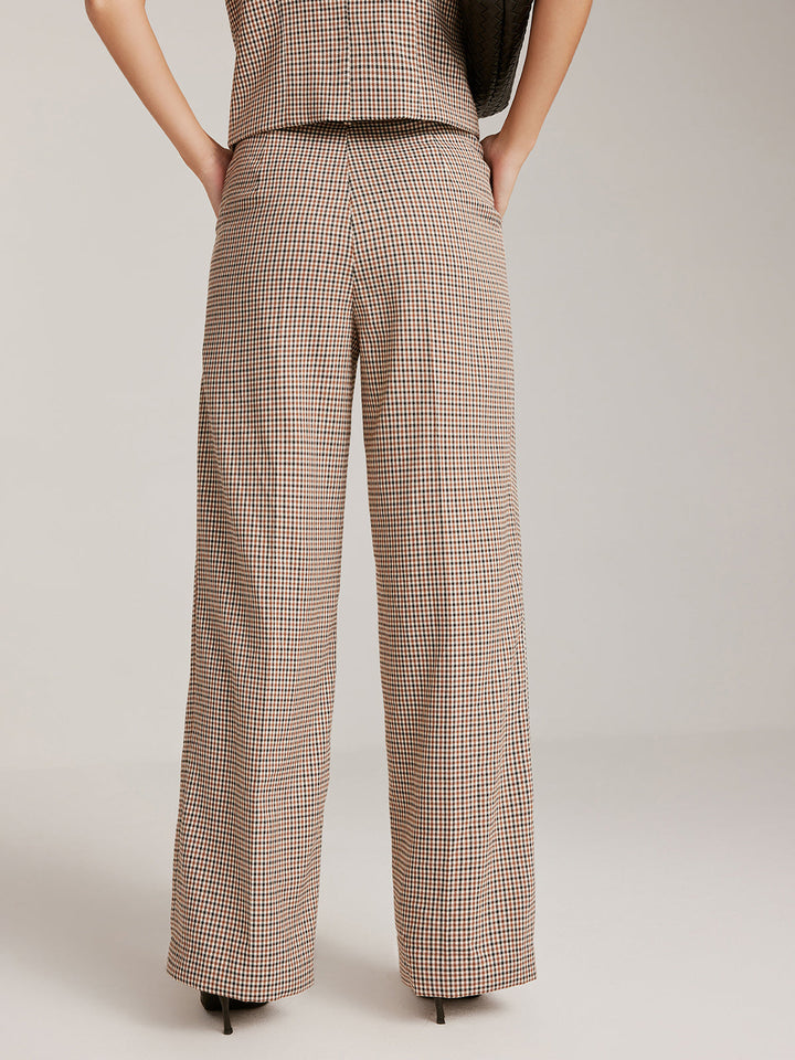 Elegant Checkered Wide-Leg Pantolon