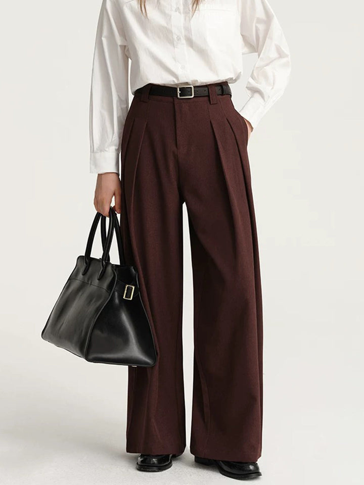 Deep Maroon Pleated Wide-Leg Pantolon