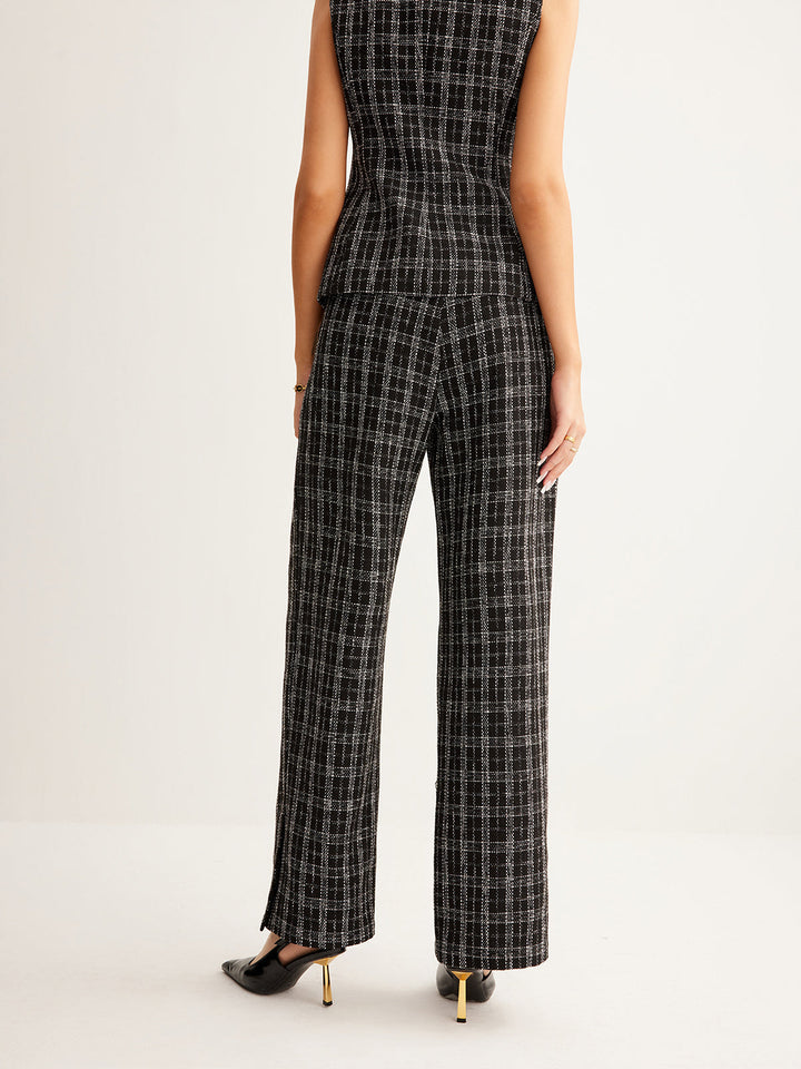 Elegant Plaid Palazzo Pantolon