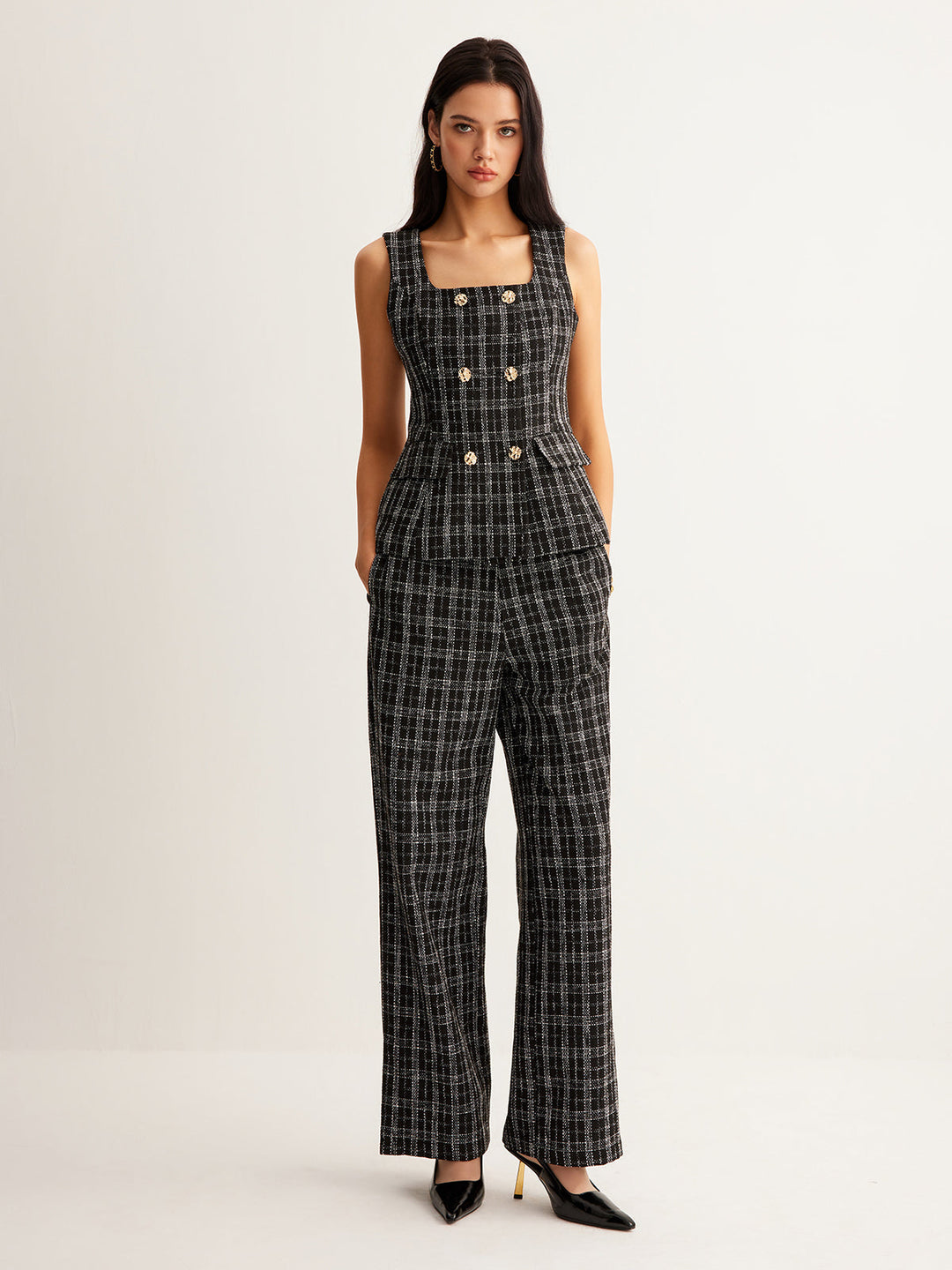 Elegant Plaid Palazzo Pantolon