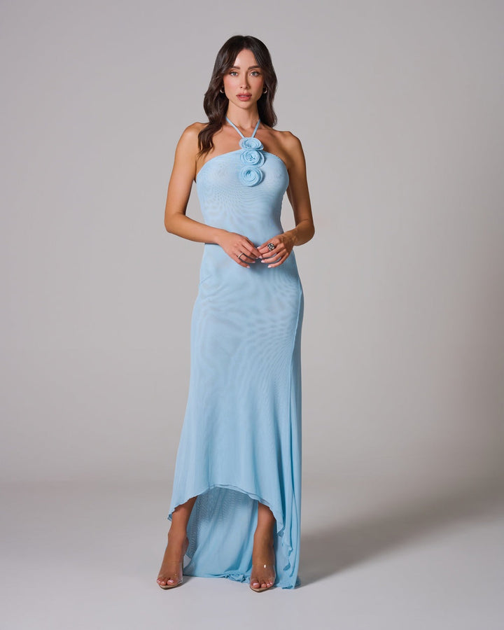 BLAIR Blue Mesh Maxi Elbise