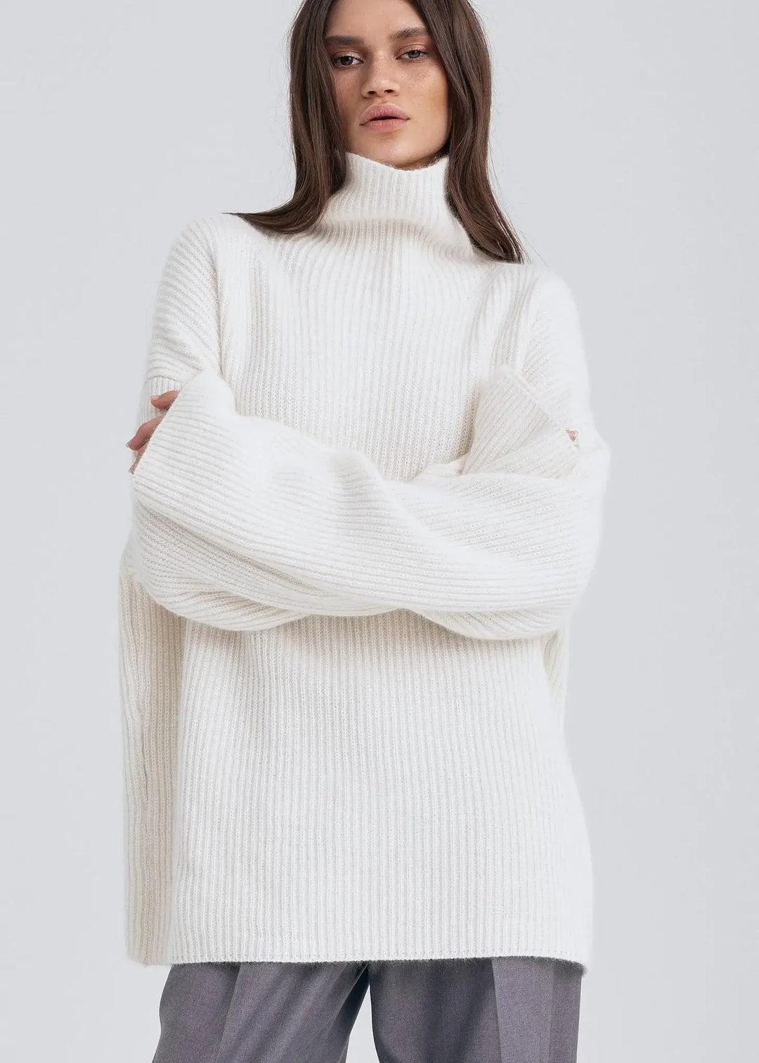 Turtleneck Solid Oversized Women's Elegant  Kazak