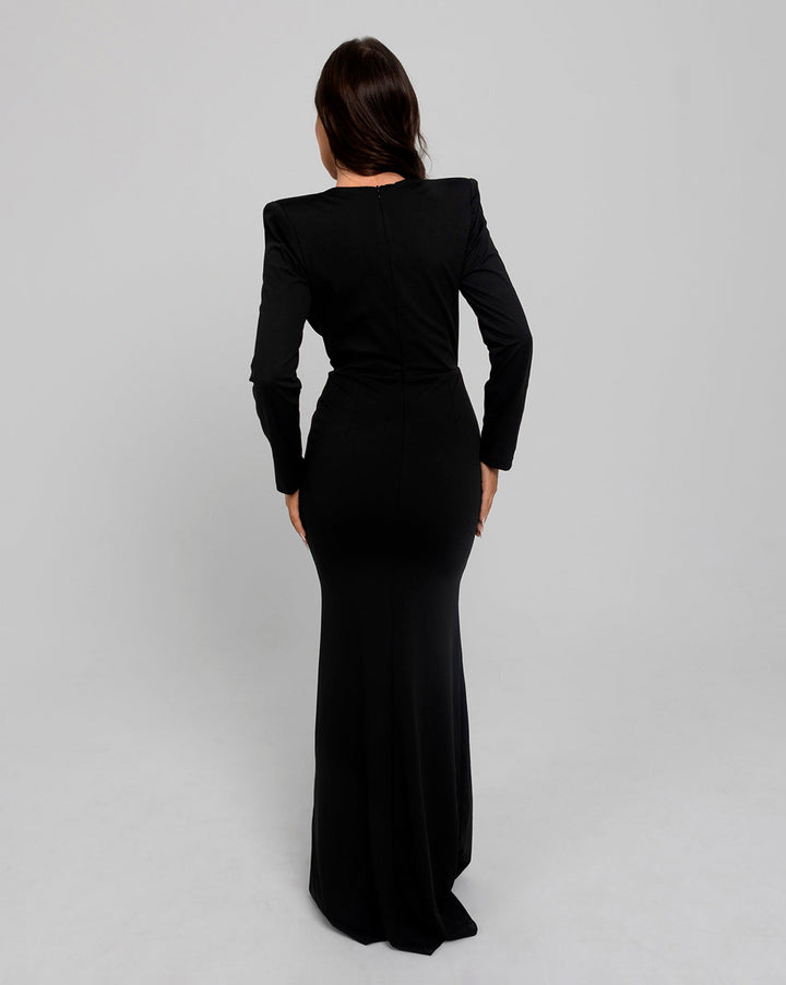 EBONY Long Sleeve Draped Maxi Elbise