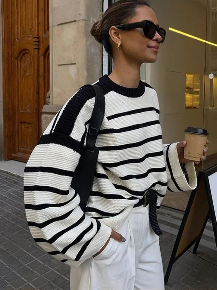 Elegant Black White Striped  Sleeves Kazak