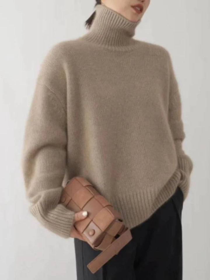 Elegant Solid Color Turtleneck Knitted  Kazak