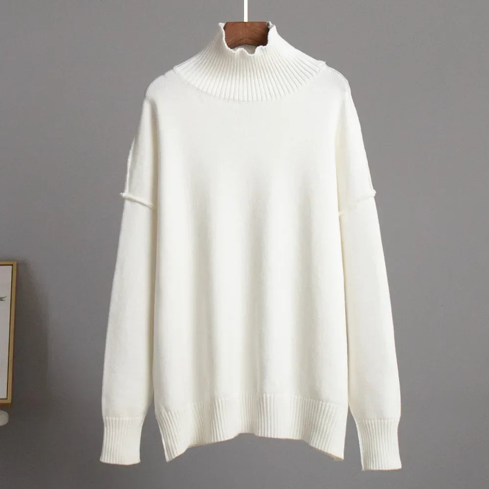 Elegant Solid Turtleneck Knitted  Kazak