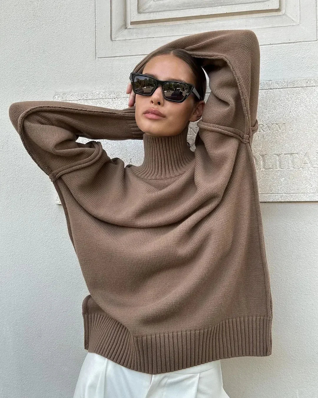 Elegant Solid Turtleneck Knitted  Kazak