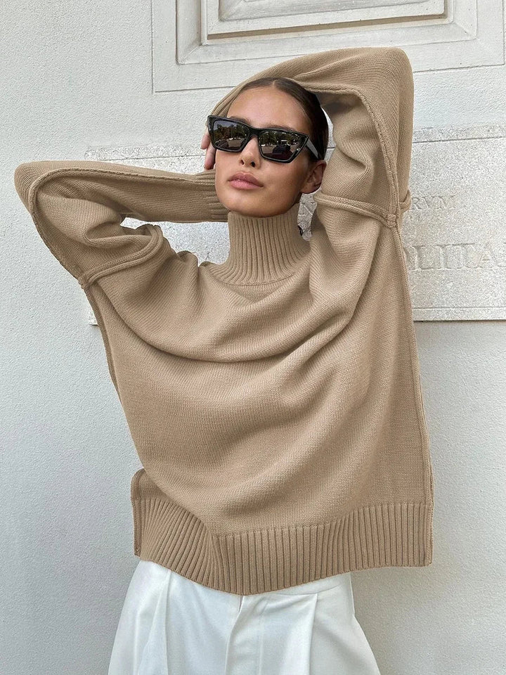 Elegant Solid Turtleneck Knitted  Kazak