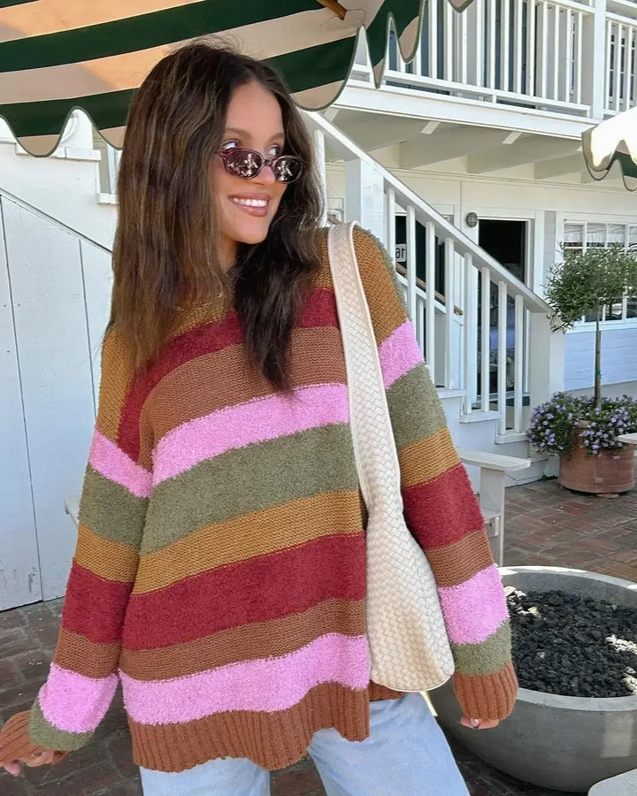 Elegant Sweet Colorful Striped Loose Knitted  Kazak