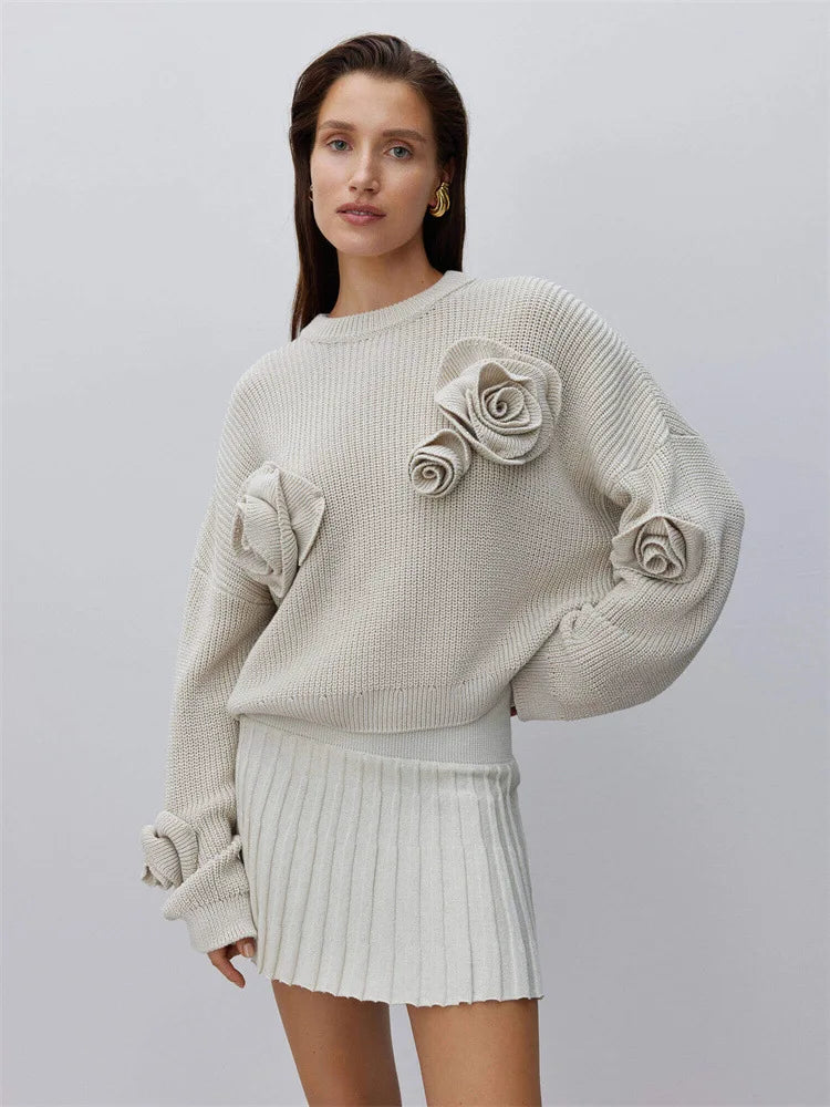 Rose Round Neck Knitted Casual  Kazak