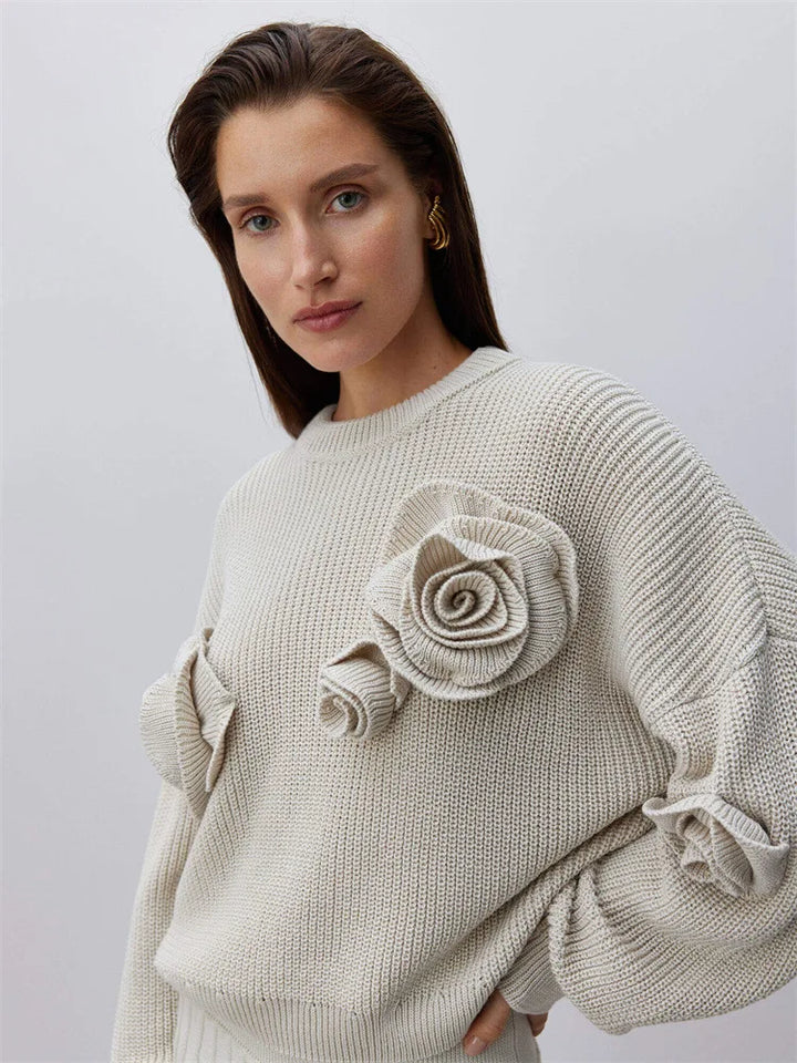 Rose Round Neck Knitted Casual  Kazak