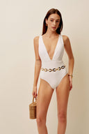 White Deep-Neck Swimsuit