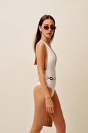 White Deep-Neck Swimsuit