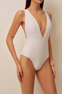 White Deep-Neck Swimsuit
