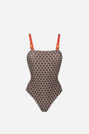 Geometric Brown Swimsuit & Sarong