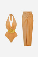 Elegant Gold Swimsuit & Sarong