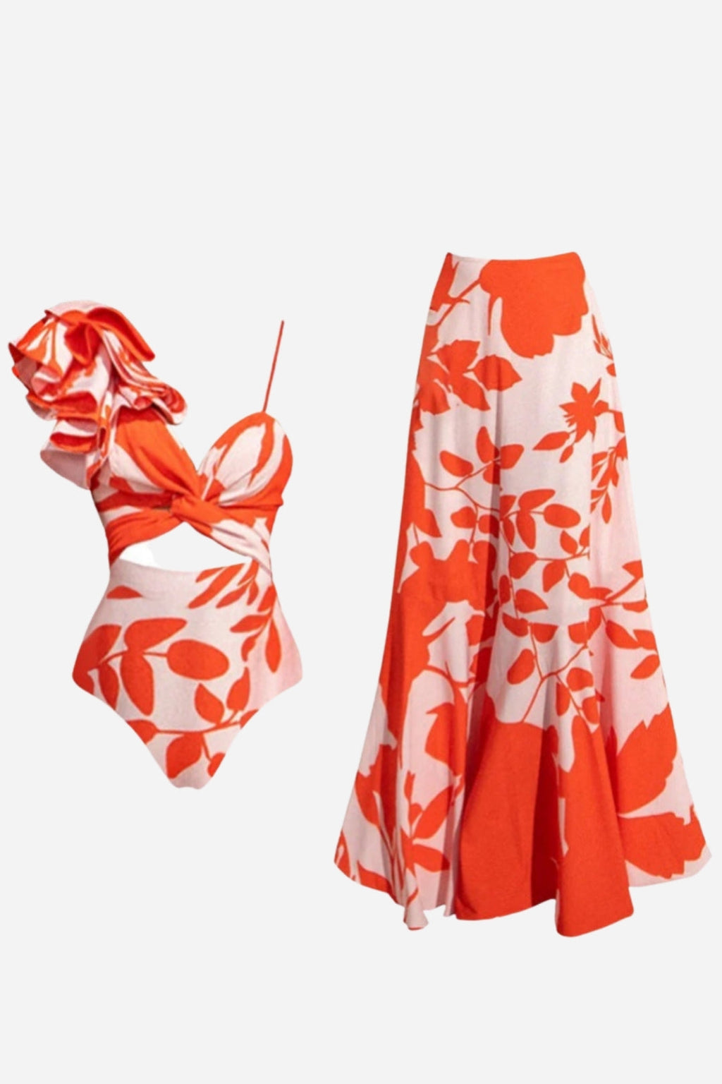 Red Floral Swimsuit & Sarong