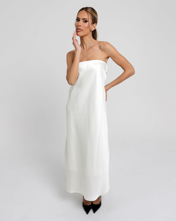 I'M SPEAKING! Strapless Satin Maxi Elbise