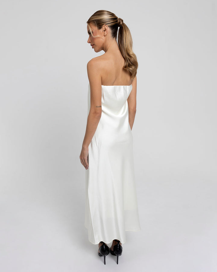 I'M SPEAKING! Strapless Satin Maxi Elbise