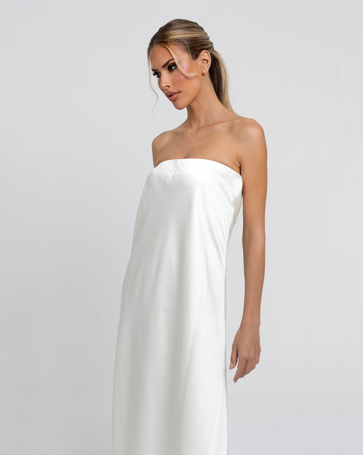 I'M SPEAKING! Strapless Satin Maxi Elbise