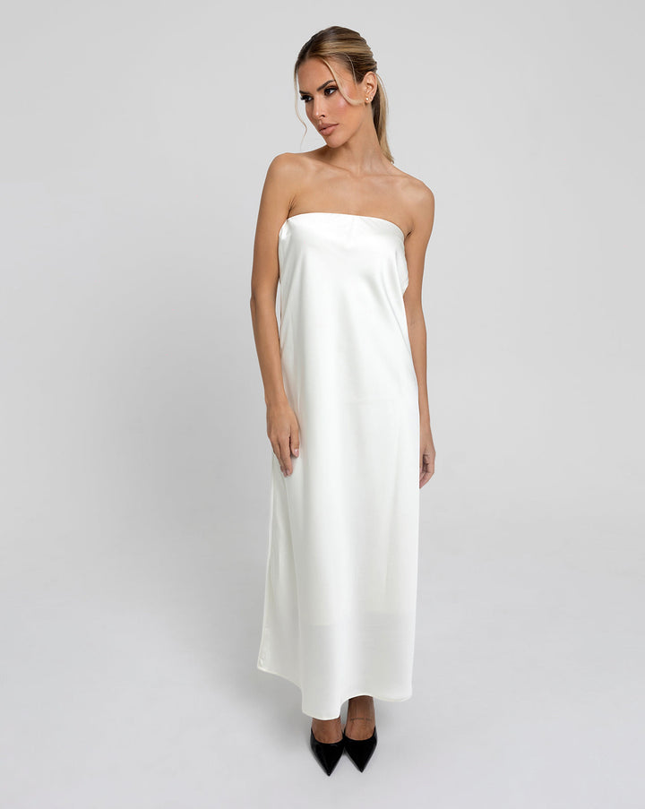 I'M SPEAKING! Strapless Satin Maxi Elbise