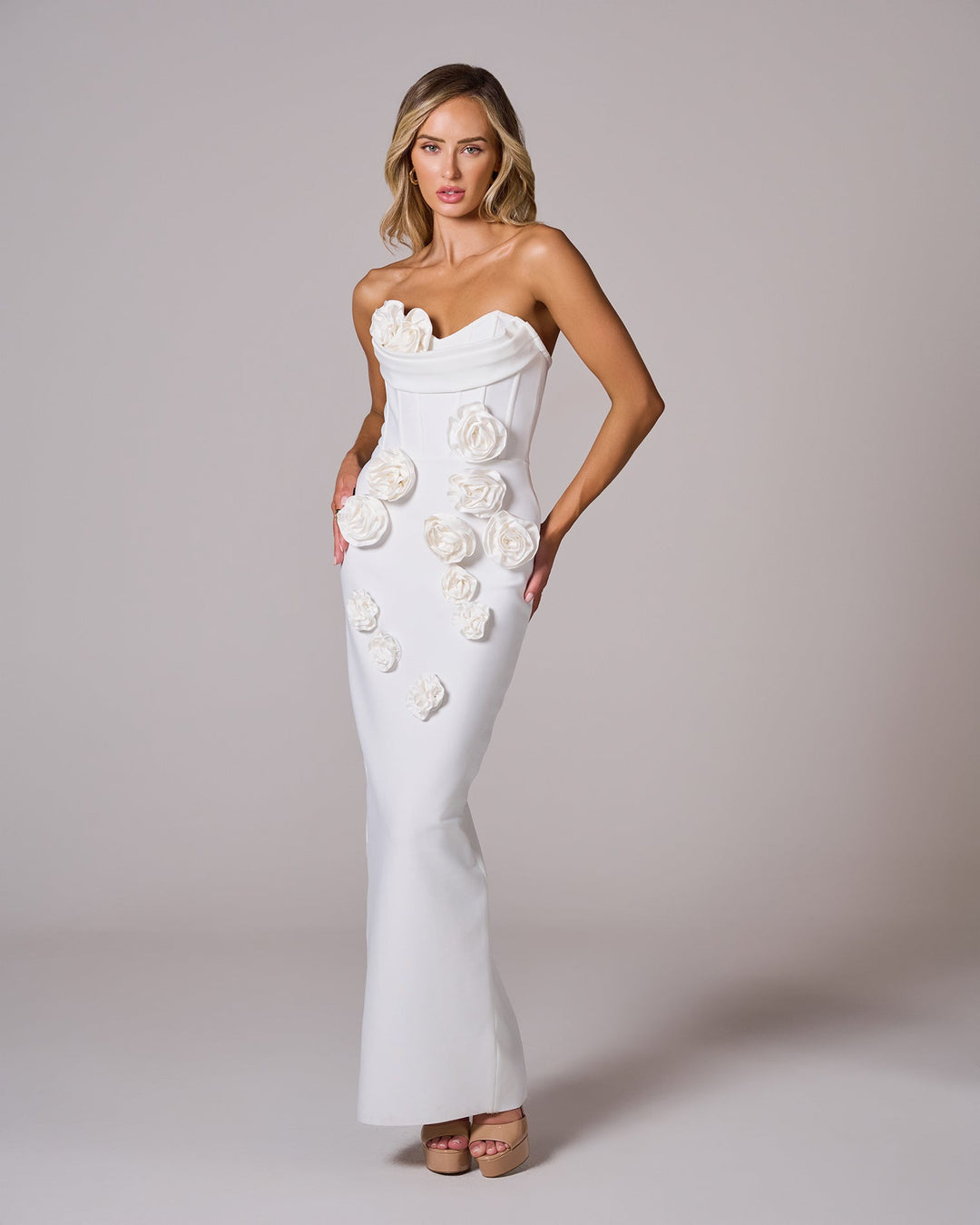 KENNY Strapless Flower Maxi Elbise