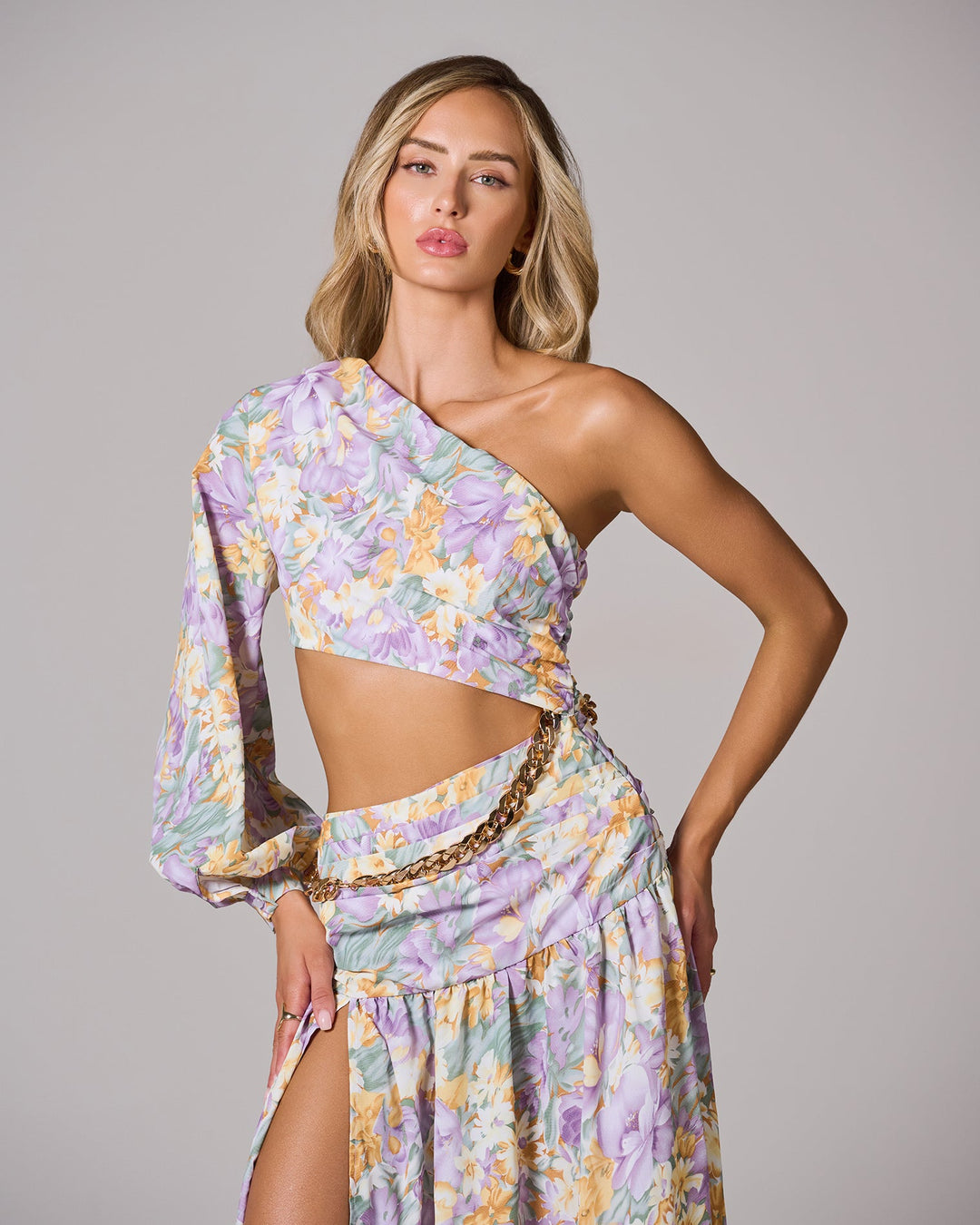 PIPA Floral One-Shoulder Maxi Elbise