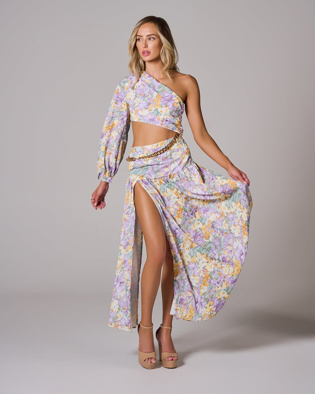 PIPA Floral One-Shoulder Maxi Elbise