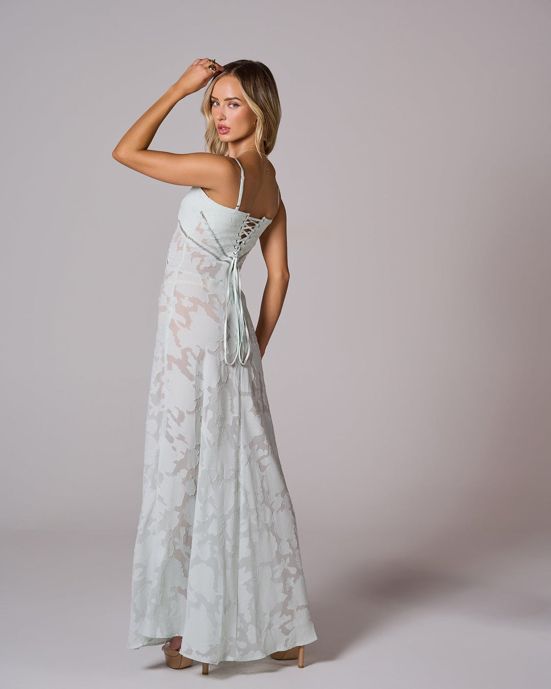 SENI Floral Lace Back Maxi Elbise