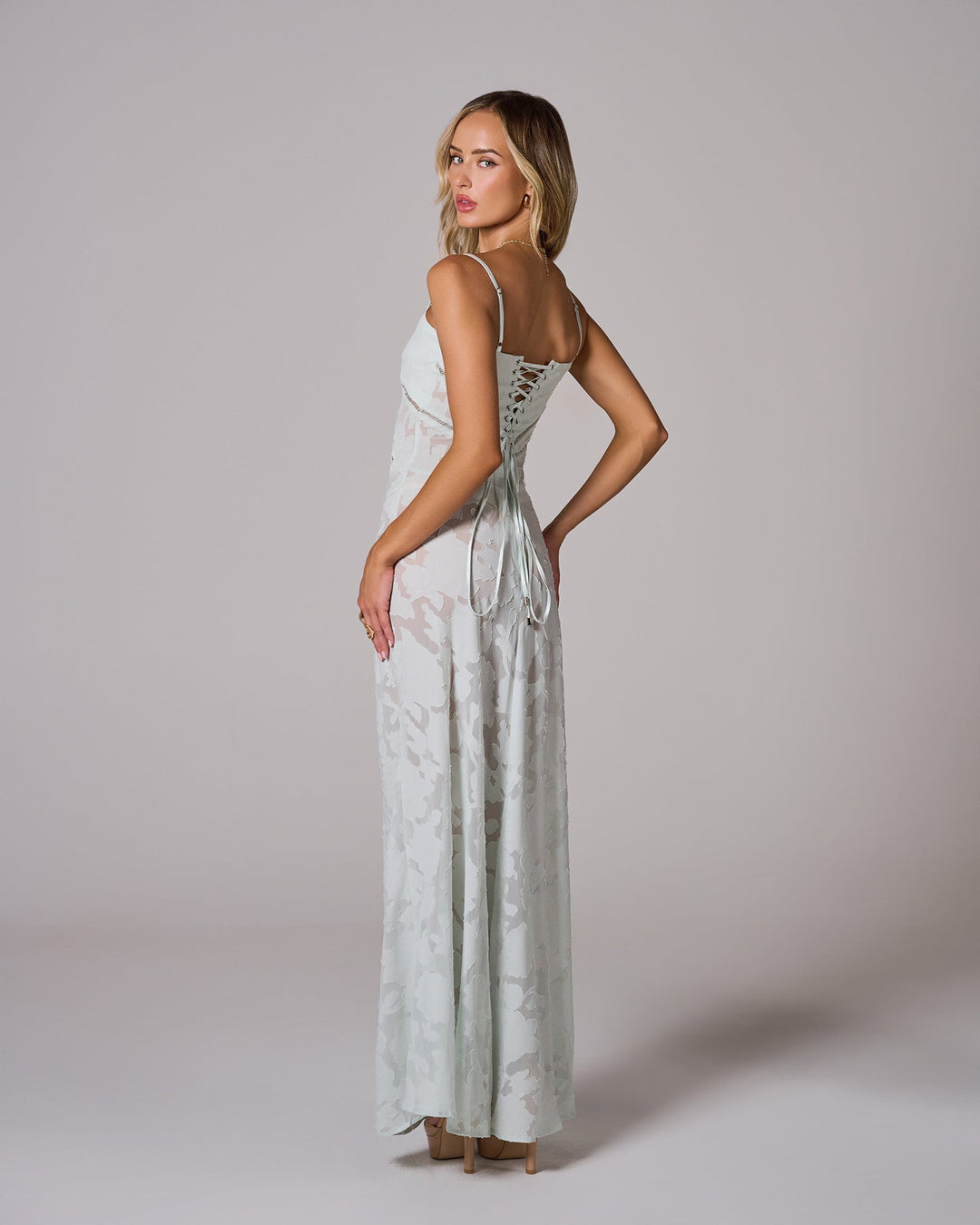 SENI Floral Lace Back Maxi Elbise