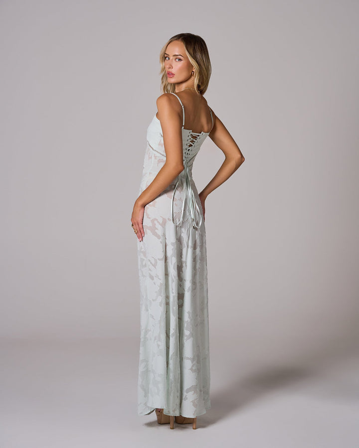 SENI Floral Lace Back Maxi Elbise