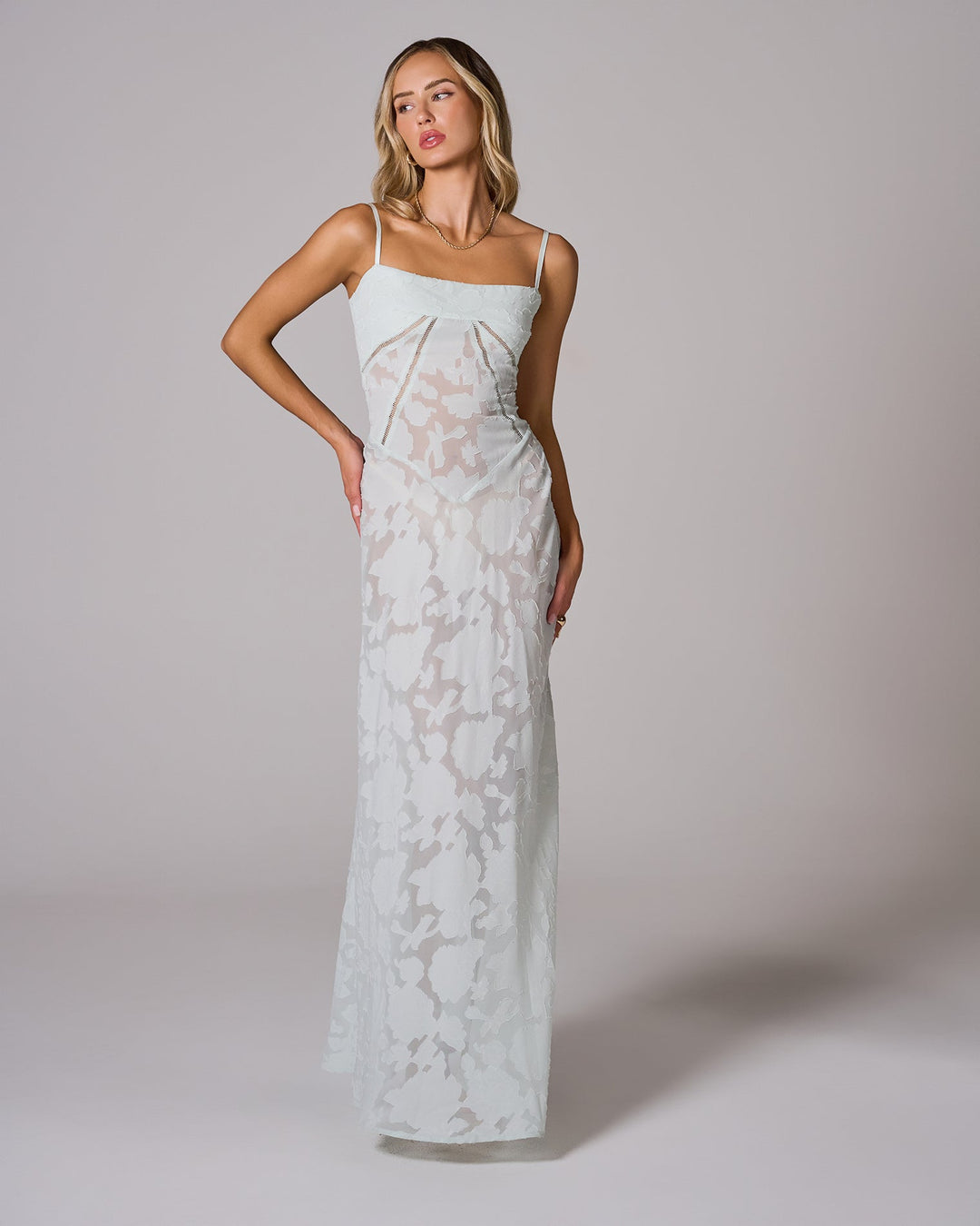 SENI Floral Lace Back Maxi Elbise