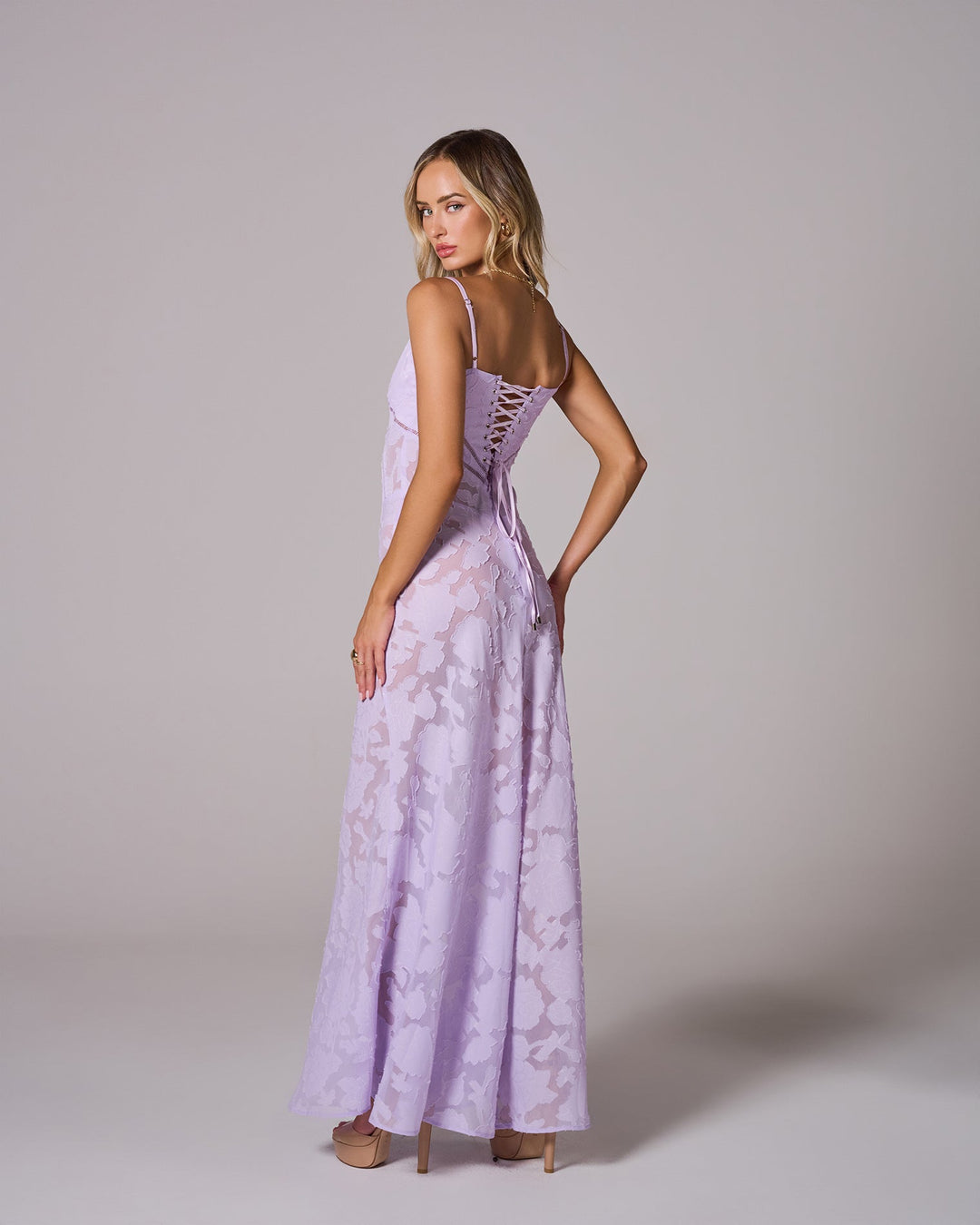 SENI Floral Lace Back Maxi Elbise